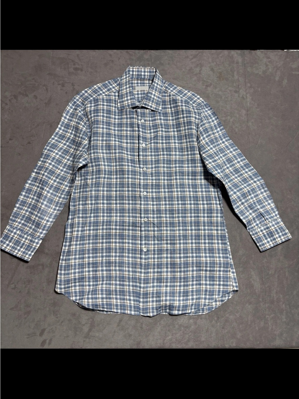 Stefano Ricci Linen Shirt Mens 16.5 42 Blue Plaid Long Sleeve Luxury Italy Made